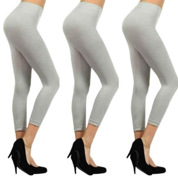Lady Seamless Capri Leggings w/ High Wast Pants Tummy Control Workout Running 4 Way Stretch Yoga Leggings - (Metal Gray)
