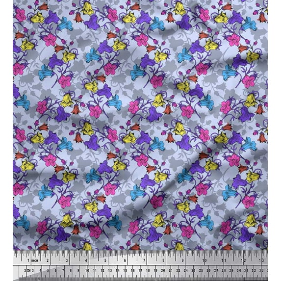 Soimoi Silk Fabric Leaves & Bell Floral Printed Craft Fabric by The Yard 42 Inch Wide