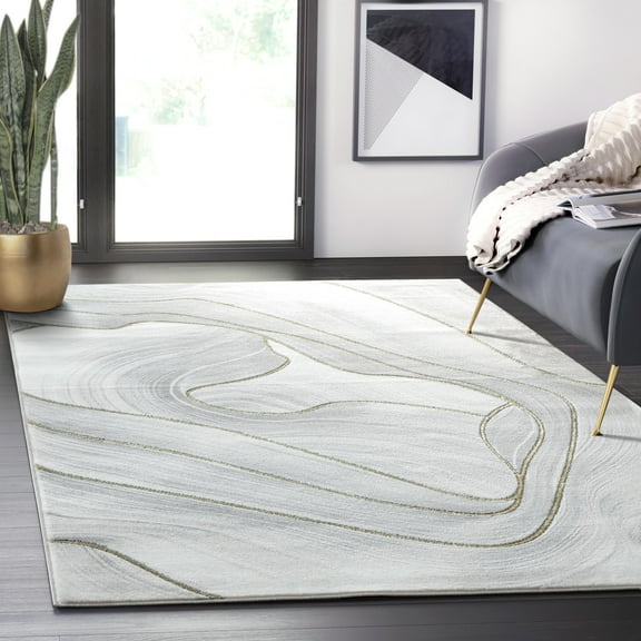 Abani Luna Collection Area Rug Mid Century Modern Bedroom Living Room Decor Floor Rug 4 x 6 Grey Gold