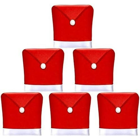 Christmas Dining Chair Covers, Christmas Decoration Santa Hat Chair Back Covers Xams Chair Covers Caps Slipcovers Set of 6 for Christmas Holiday Festival Decoration