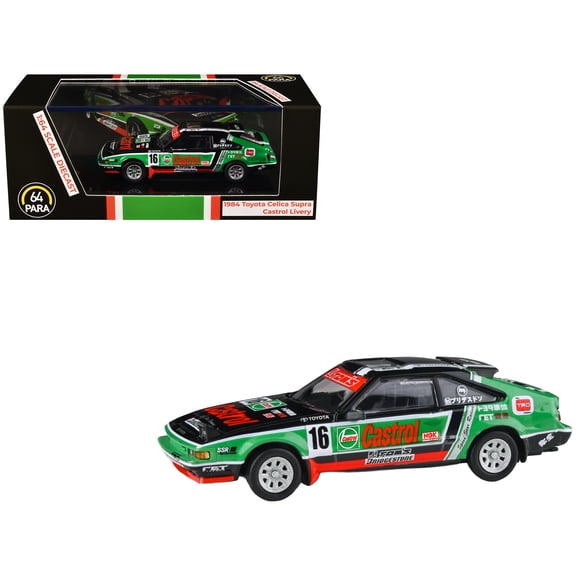 1984 Toyota Celica Supra #16 "Castrol Livery" Black and Green with Graphics 1/64 Diecast Model Car by Paragon