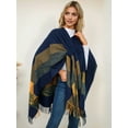 thumbnail image 4 of Women'S Wraps Open Front Travel Poncho Cape Warm Oversized Plaid Sweaters Casual Cardigan Shawls Navy Blue One Size, 4 of 8