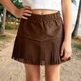 thumbnail image 2 of RTKFRFLM Girls Western Cowgirl Suede Fringe Skirt High Waist Denim Mini Skirt Halloween Party Outfits Kids, 2 of 9