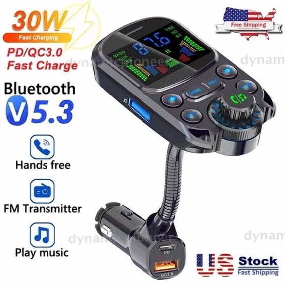 RHEA- Car Bluetooth Fm Transmitter Radio Mp3 Wireless Adapter Hands-Free 3Port Charger