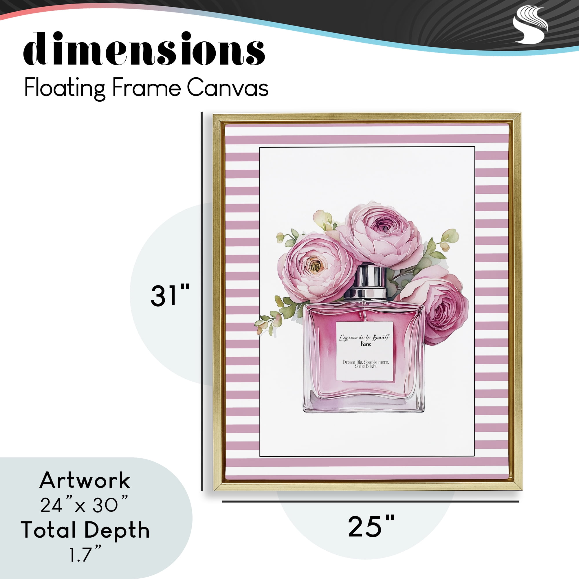 Rosy Pink Perfume Bouquet Gold Framed Floater Canvas Wall Art, design by Christine Simpson Art