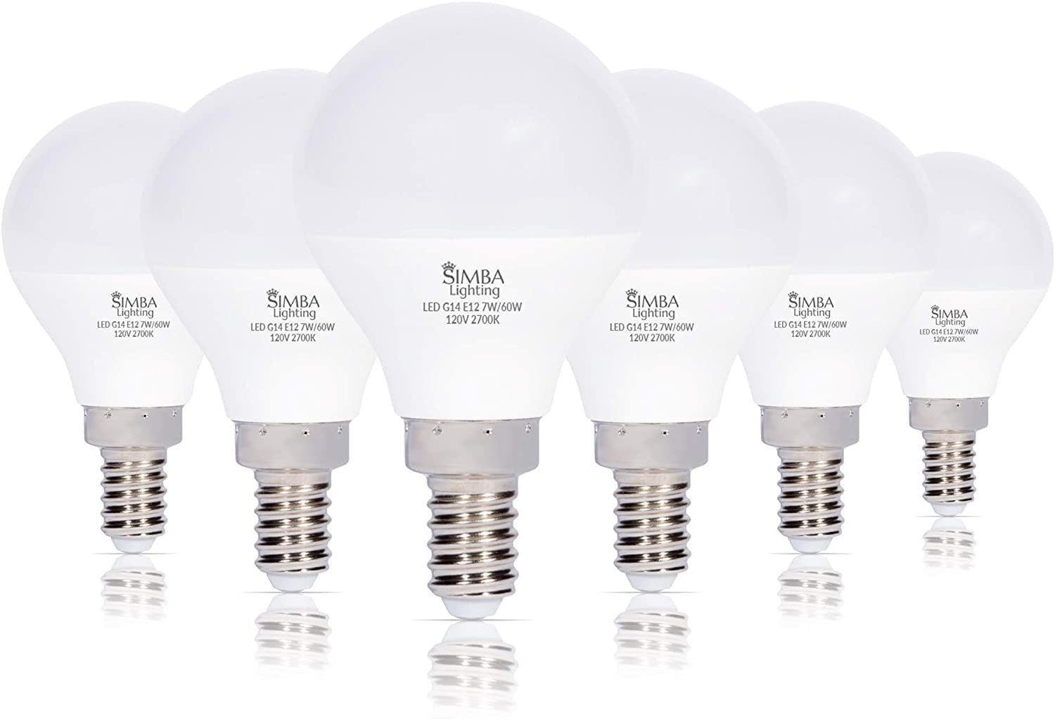 Simba Lighting LED G14 G45 7W 60W Replacement Bulbs 120V E12 Candelabra Base 2700K Warm White 6-Pack