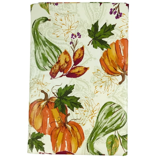 Fall Autumn Flannel Back Vinyl Tablecloth Colorful Harvest Pumpkins