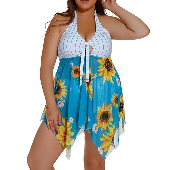PEASKJP Two Piece Swimsuit Women Tie Side V Neck Swimwears Sets Two Piece Swim Sets Plus Size Swimsuits for Womem Sky Blue 3X-L