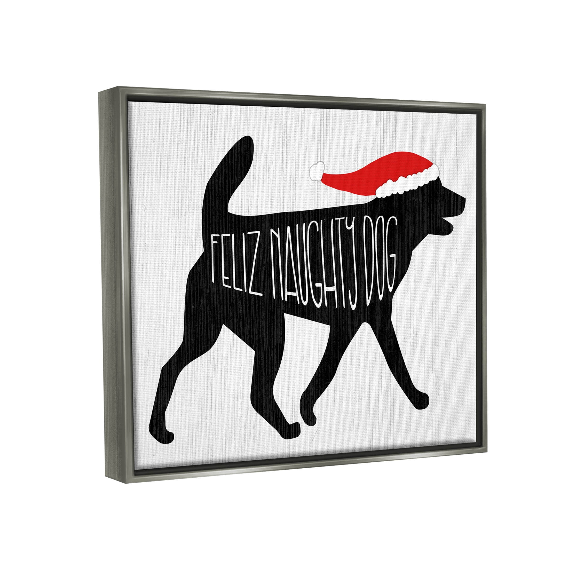 Feliz Naughty Dog Funny Pet Holiday Graphic Art Luster Gray Framed Art Print Wall Art