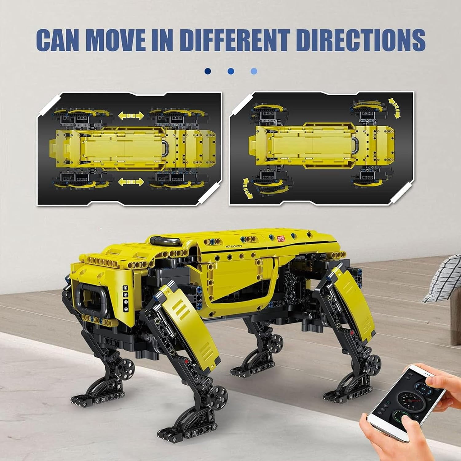Robot Dog Building Kit, 936PCS Yellow APP RC Programmable STEM Toy, Robot Toys,Power Module & Educational Model