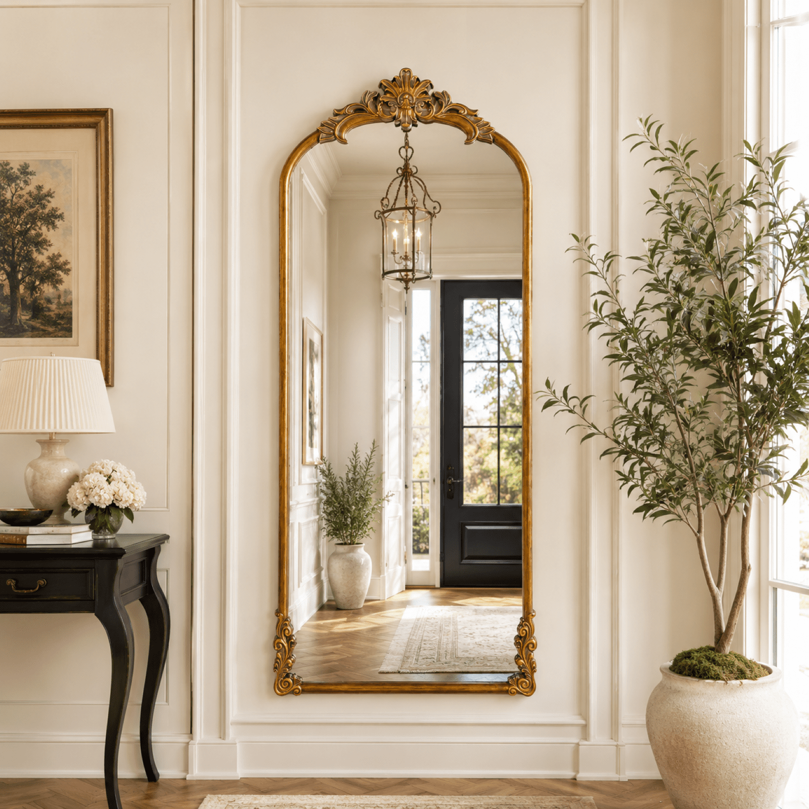 VORENTA 69"x28" Vintage Floor Mirror Arched Full Length Mirror Baroque Carved Wall Mounted Decor Traditional Ornate Mirror with Stand, Antique Bronze
