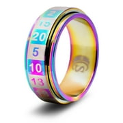 CritSuccess d20 Dice Ring with 20 Sided Die Spinner (Size 14.5 - Stainless Steel - Rainbow)