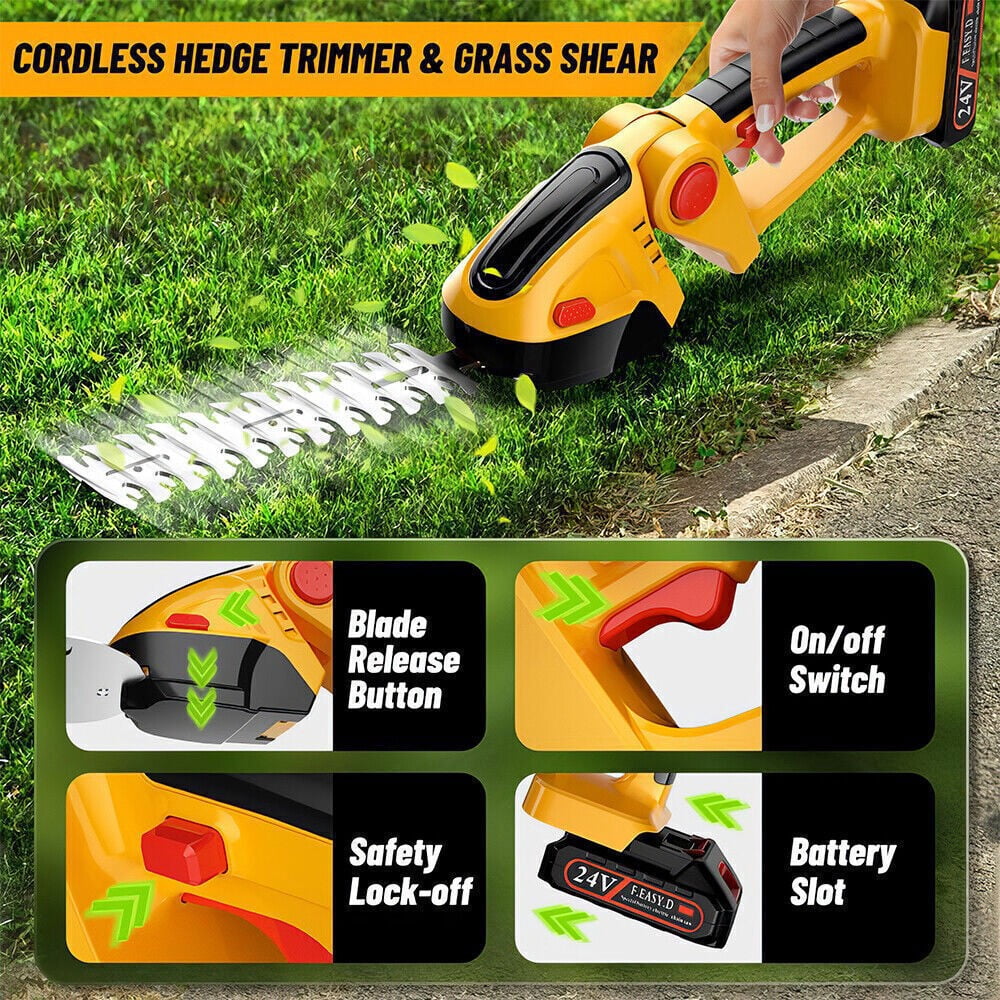 Cordless Hedge Trimmer, 3 in 1 Handheld Electric Grass Trimmer ,  Hedge Shear with 2.0Ah Lithium-Ion Battery for Garden and Lawn Maintenance