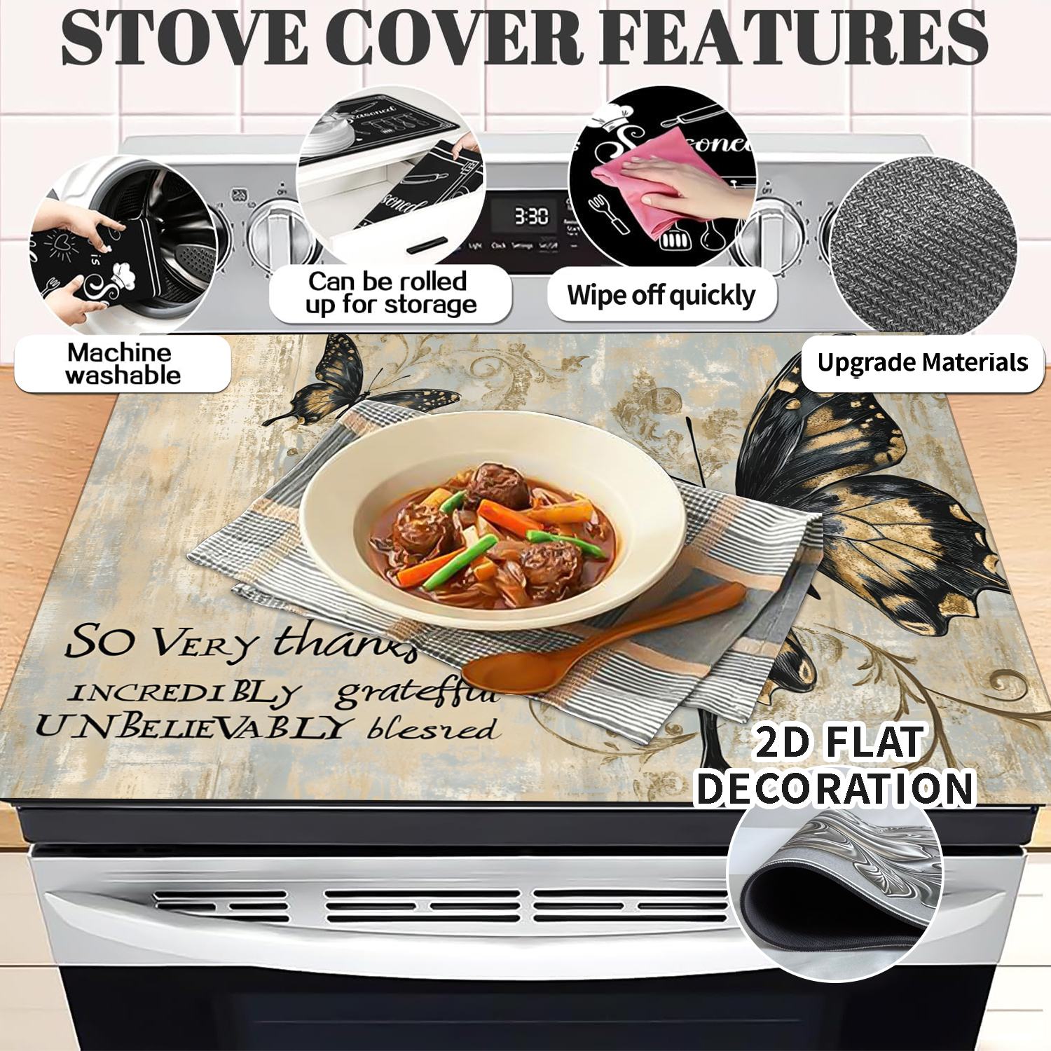 1pc Stove Top Covers for Electric Stove 28 "x 20 ", Butterfly Pattern Heat Resistant Glass Top Stove Cover Protector, Induction Cooktop Protector Stove Top Covers Mat, Prevents Scratching