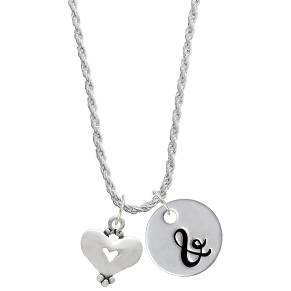 Delight Jewelry Silvertone Large Heart with Cutout Silvertone Script Initial Disc - & - Charm Necklace, 20"+3"