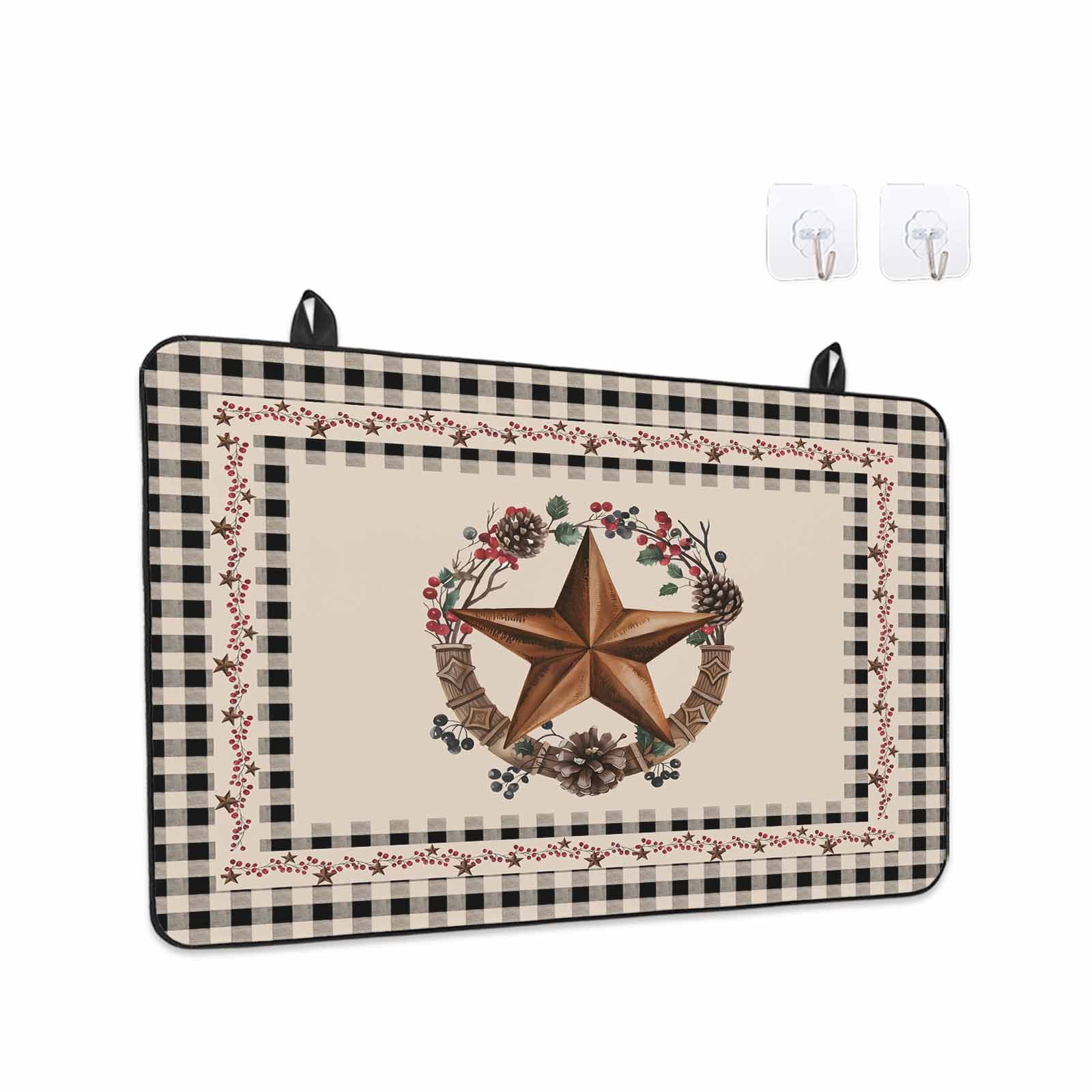 Farmhouse Stove Top Cover for Electric Stove, Heat-proof & Non Slip Glass Top Stove Cover Protector, Country Star Berry Plaid Lodge Grey Brown Kitchen Flat Cooktop Rubber Mat 24x21 Inches