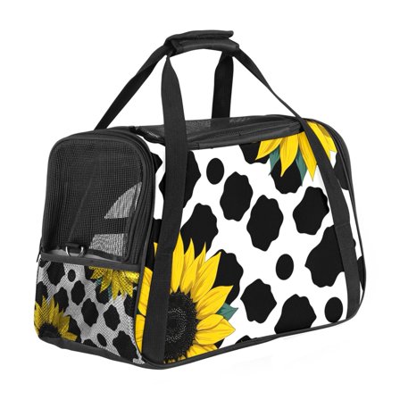 ERJLKXP Cow Texture Sunflower Portable Dog Carrier Bag & Cozy Cat Carrying Case for Small Pets,Puppy Soft-Sided Pet Travel Bag