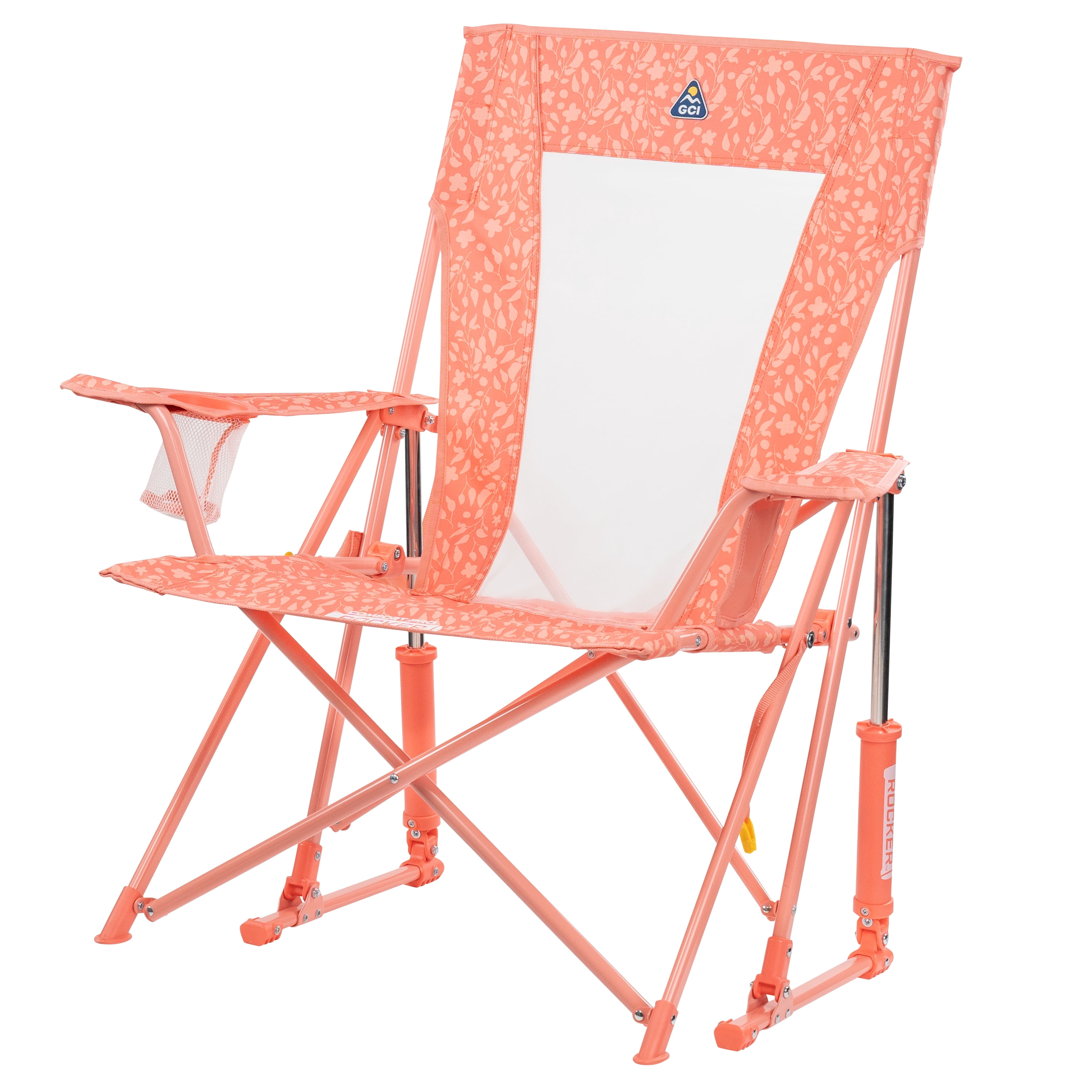 GCI Outdoor Comfort Pro Rocker Camping Chair with Mesh Backrest, Coral Garden