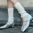 thumbnail image 4 of Calcetines de mujer con rayas verticales, adelgazantes, con lazo dulce, calcetines de pelo a juego para primavera y otoño, calcetines suaves de Lolita japonesa para niña, 4 of 5