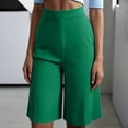 thumbnail image 3 of Womens Linen Shorts Plus Size Women's Dressy Bermuda Shorts, High Waist Knee Length Pants with Pockets, Summer Office Work Shorts Green S, 3 of 8