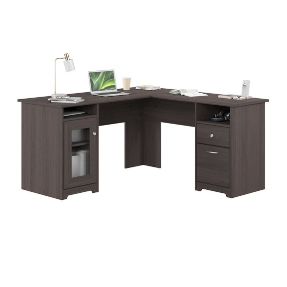Cabot Modern 60W L Desk with File Drawer, Box Drawer and Storage Cabinet in Heather Gray