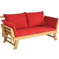 thumbnail image 4 of Gymax Causeuse de Patio Réglable avec Cadre en Bois d'Acacia, Coussins Rouges, 4 of 9