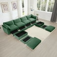 thumbnail image 6 of U Shape 4 Seater Cloud Couch Sectional Sofa with 2 Movable Ottomans, Living Room Couch, Oversized Modular 6-Seat Sofa with Storage Drawers Under Each Seat, Chenille Green, 6 of 19
