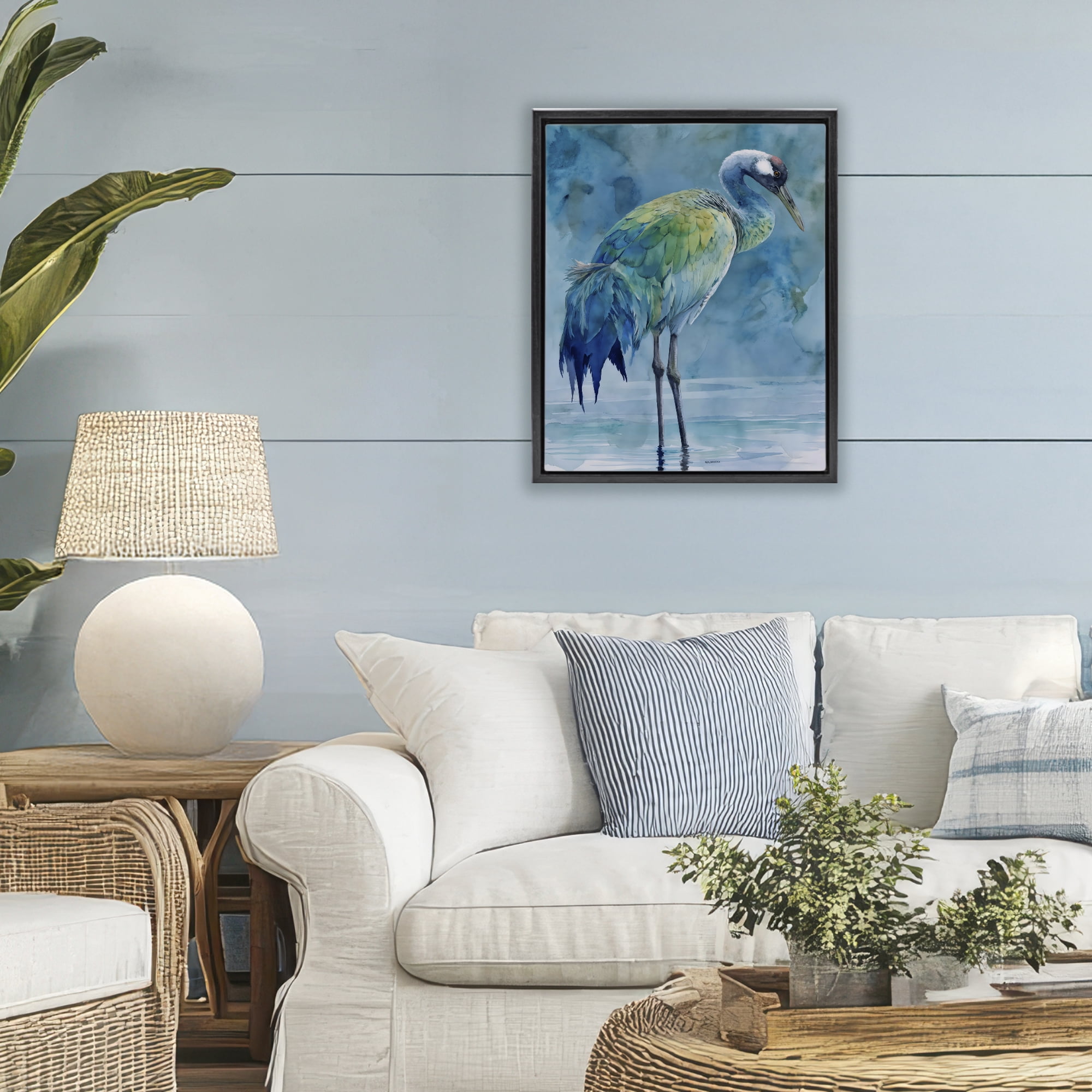 Stupell Industries Turquoise Feathered Coastal Bird Black Framed Floater Canvas Wall Art, design by Franklyn Gregory