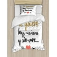 thumbnail image 1 of Spanish Duvet Cover Set Twin Size, Te Quiero Hoy Manana Y Siempre Love Quote with Heart on Arrow Valentines, Decorative 2 Piece Bedding Set with 1 Pillow Sham, Black Camel White, by Ambesonne, 1 of 3