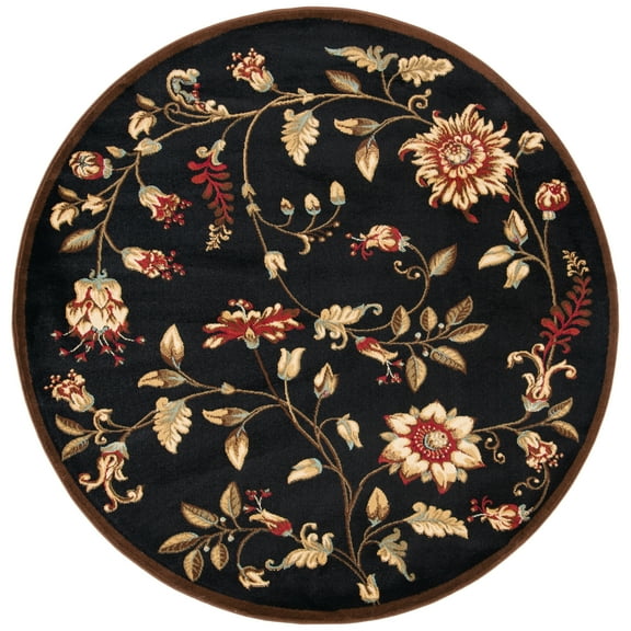 SAFAVIEH Lyndhurst Milo Floral Border Area Rug, Black/Multi, 5'3" x 5'3" Round