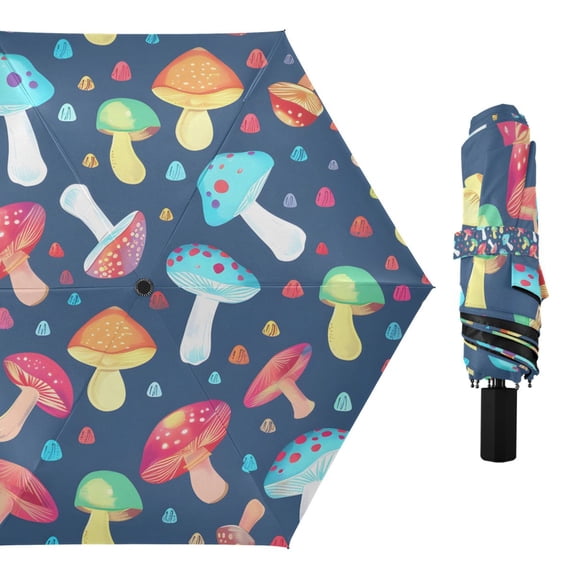 Cartoon Colorful Mushrooms Compact Sun Umbrella Windproof Travel Umbrellas for Rain Strong Portable UV Protection