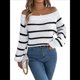 thumbnail image 1 of Suéter de Rayas con Hombros Descubiertos para Mujer, Moda de Otoño, Suéteres de Punto Casuales, Suéter Y2k, Blusas Lindas. S, 1 of 10