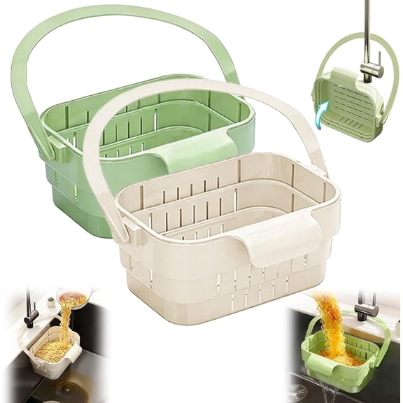 Foldable Kitchen Sink Strainer, Stretchable Kitchen Colander with Flip Cover,No-Drill Hanging Drain Rack Food Catcher, Removable Anti-Clog Filter for Garbage Leftovers Fruits Vegetables Daily Use