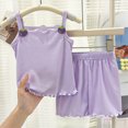 thumbnail image 2 of KPOPLK Toddler Baby Girl Summer Outfits Solid Color Strap Waffle Sleeveless Ruffle Tank Tops Shorts Set Cute Infant Clothes for 3M-7T(6-7 Years,Purple), 2 of 9