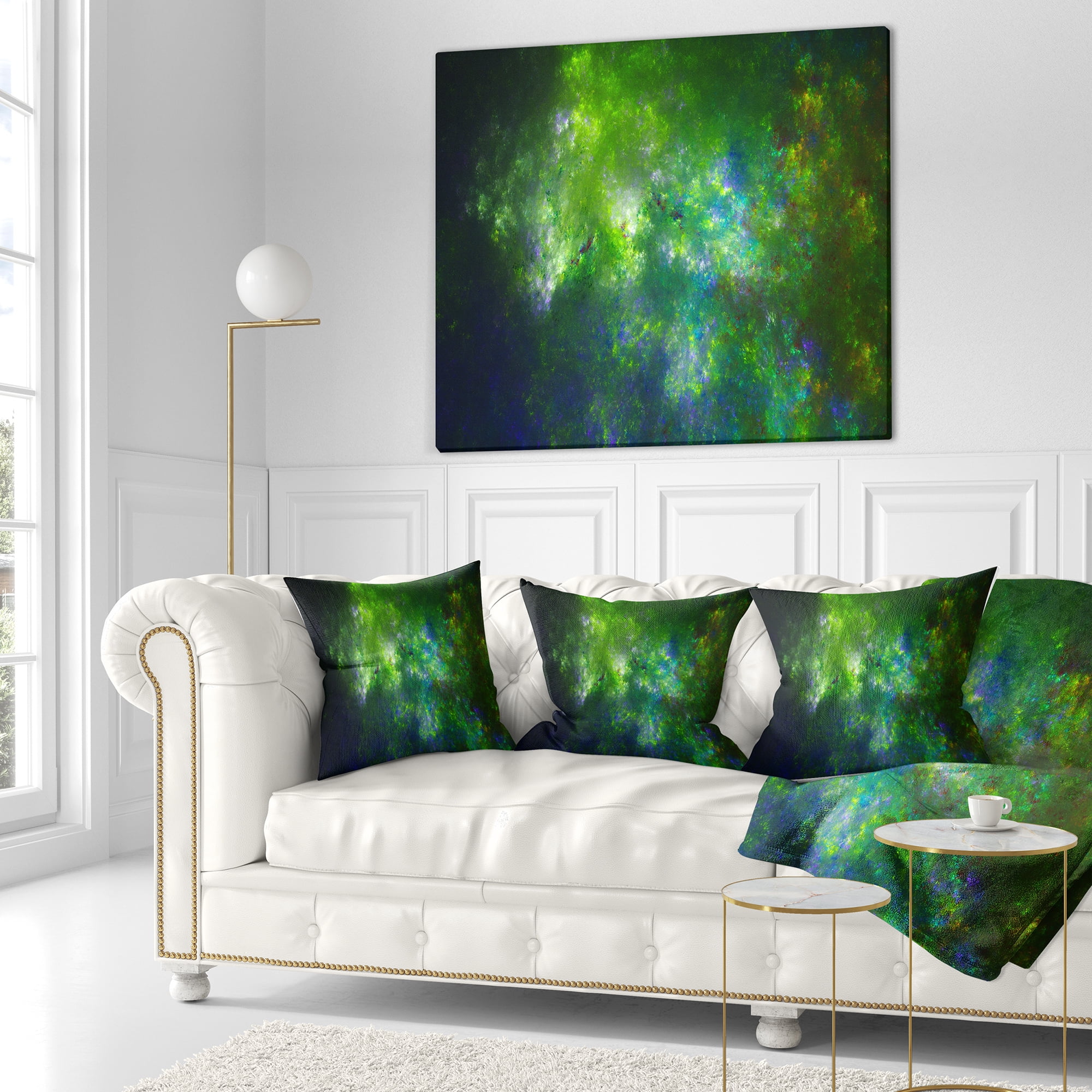 Designart Green Fractal Sky with Blur Stars - Abstract Throw Pillow - 16x16