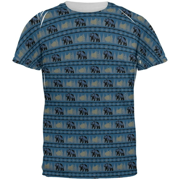 Grizzly Bear Adirondack Pattern Blue All Over Mens T Shirt Multi MD