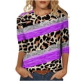 thumbnail image 1 of Pompotops T-shirt Ample à Imprimé Léopard pour Femme, Manches 3/4, Col Rond, Haut Décontracté, Liquidation, 1 of 5