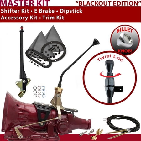 American Shifter AOD Shifter Kit Black 12 in. E Brake Cable Trim Kit Dipstick for F0B9B
