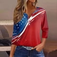 thumbnail image 2 of Women's Patriotic Star Print 250th Anniversary USA Shirt V-Neck Button 3/4 Sleeve T-Shirt, 2 of 5