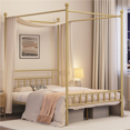 thumbnail image 3 of Renwick Juno Metal Canopy Frame Four Poster Bed with Headboard and Footboard, Queen, Antique Gold, 3 of 7