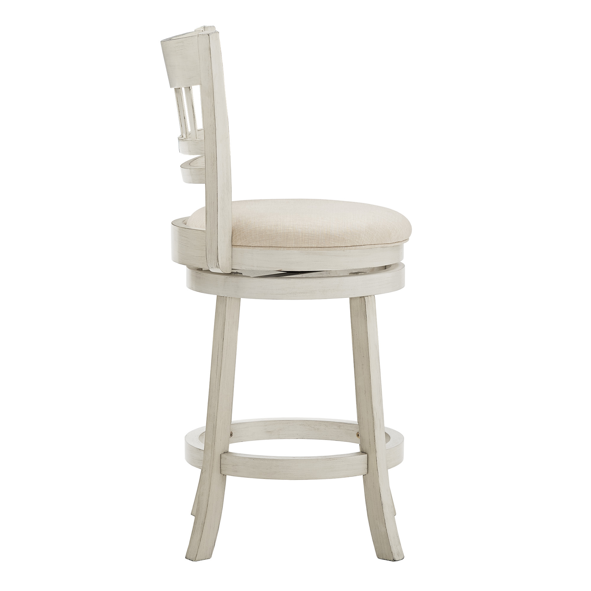 Weston Home Shapel Lattice Back 24"H Swivel Counter Height Stool, Antique White Finish, Beige Linen