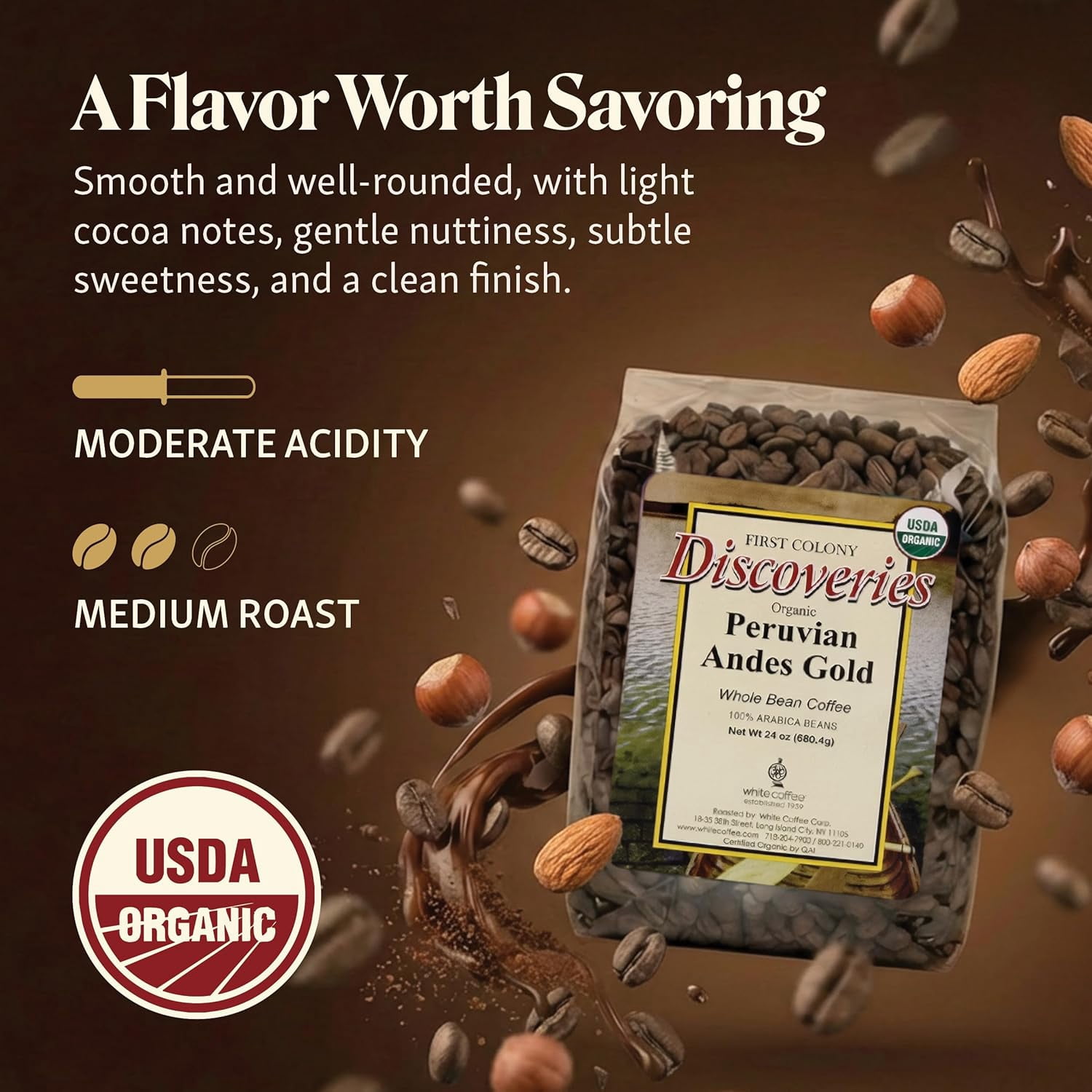 First Colony Coffee Peruvian Andes Gold Whole Bean Coffee - 24 Ounce