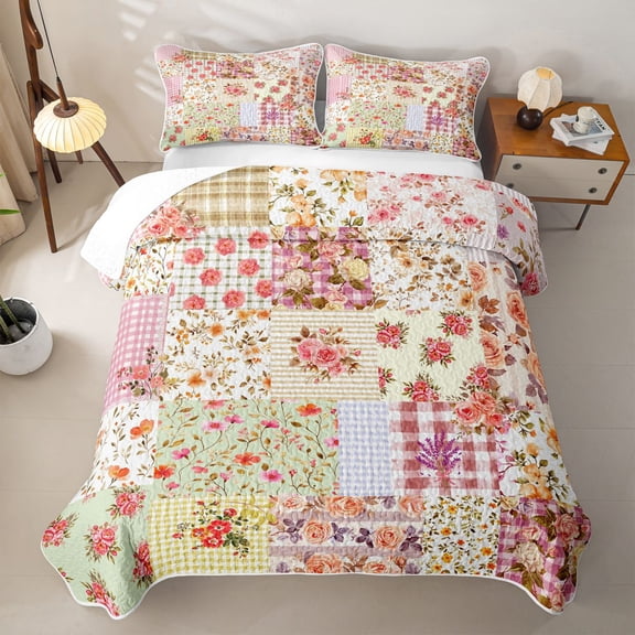 Erosebridal Vintage Country Flower Twin Quilt Set for Girl, Rustic Floral Twin Coverlet Set, Pink, 2pcs