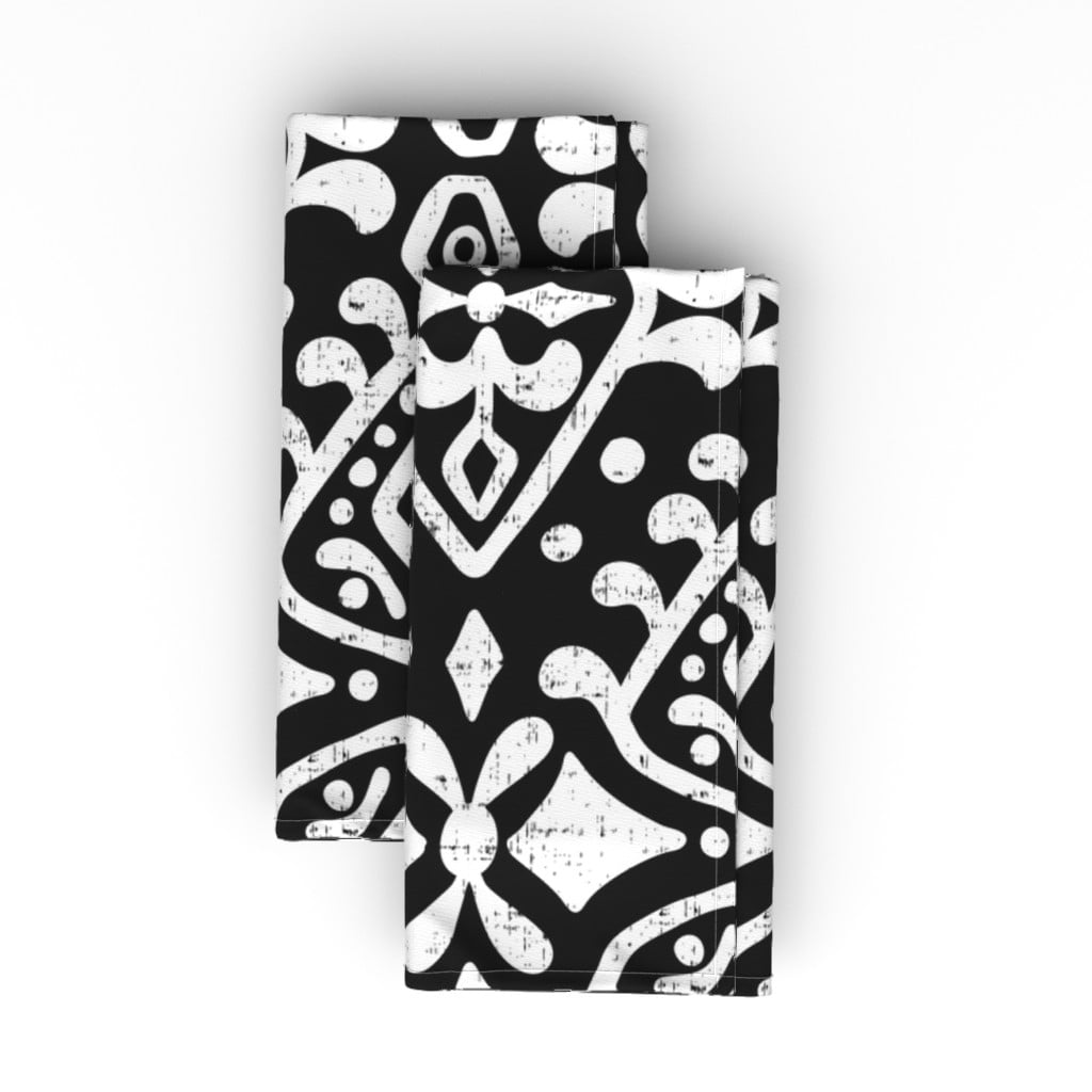 Linen Cotton Canvas Dinner Napkins (Set of 2) Zara Scale Black White Mod Cloth Geometric