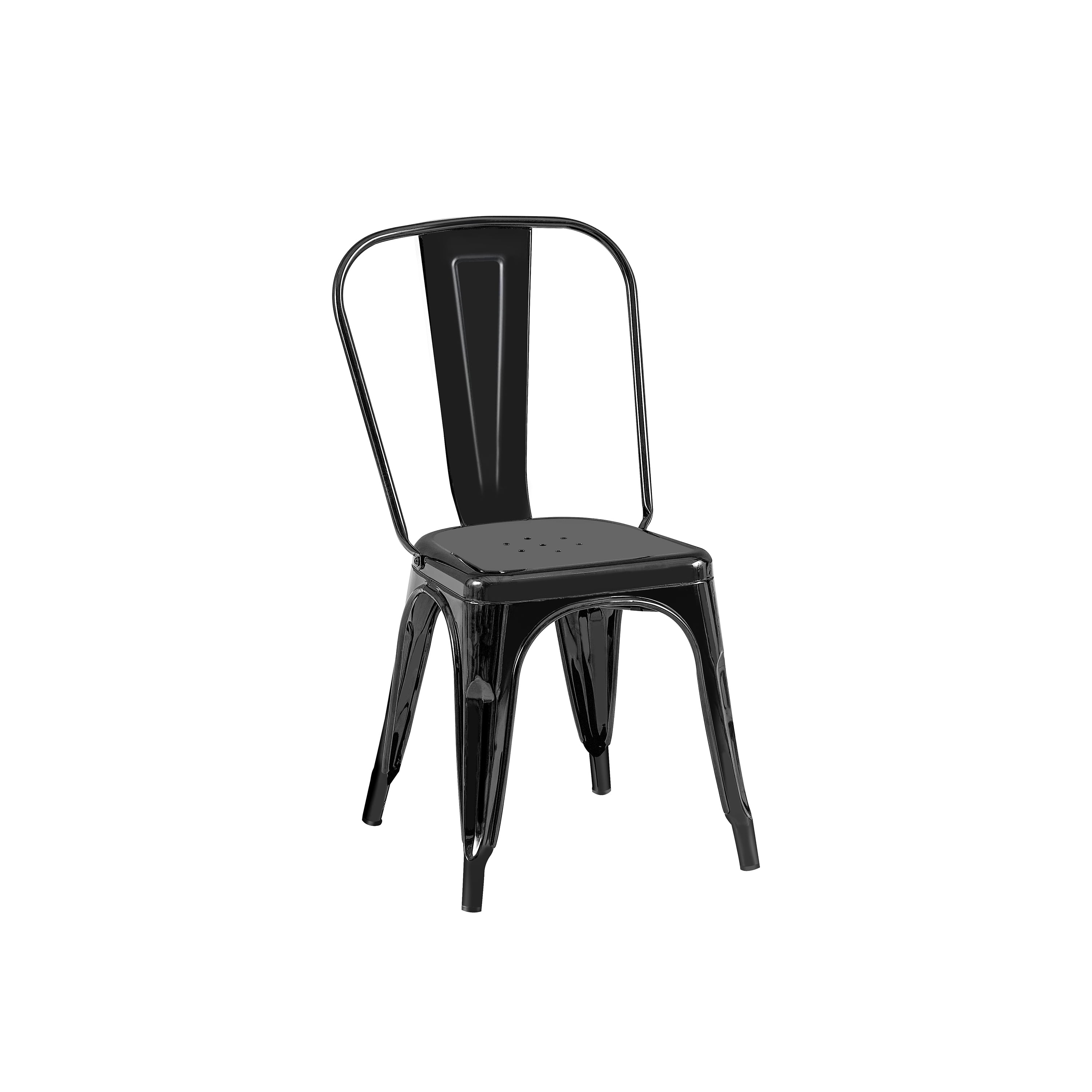 High Gloss Black Industrial Metal Dining Chairs 18 Inch Seat Height Stackable, Set of 4