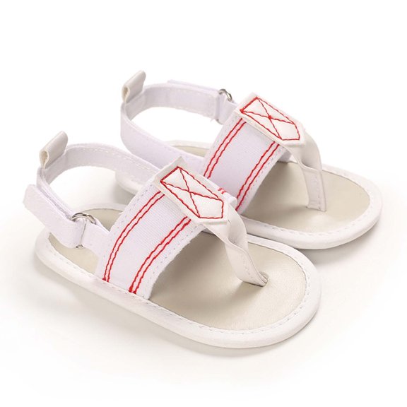 Floleo Unisex Baby Striped Thong Sandals Infant Soft Non-Slip Sole Shoes Adjustable Ankle Strap Pre-Walkers Summer Casual Newborn Footwear(White,0-3Months)