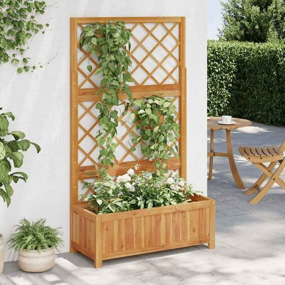 vidaXL Garden Raised Bed with Trellis, Solid Acacia Wood Planter, Outdoor and Indoor Use, Brown