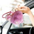 thumbnail image 3 of Fwttom Model Handmades Soft Bunny Pompom Charmss Bunny Car Key Chain Pendant Everlasting Flower, 3 of 5