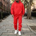 thumbnail image 2 of Men's Tracksuit 2 Piece Casual Long Sleeve Full-Zip Fleece Hoodie Sweatshirt pocket and pants Sweatsuits Fall Winter Fashion Lightweight Jogging Outfitsfor Red XXL, 2 of 8