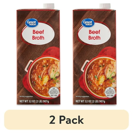 (2 pack) Great Value Beef Broth, 32 oz Carton